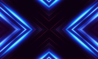 Karanlık soyut fütüristik arka plan. Neon hatları parlıyor. Neon hatları, şekiller. Çok renkli ışıltı, bulanık ışıklar, bokeh. Boş sahne arkaplanı