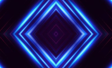 Karanlık soyut fütüristik arka plan. Neon hatları parlıyor. Neon hatları, şekiller. Çok renkli ışıltı, bulanık ışıklar, bokeh. Boş sahne arkaplanı