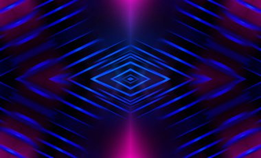 Karanlık soyut fütüristik arka plan. Neon hatları parlıyor. Neon hatları, şekiller. Çok renkli ışıltı, bulanık ışıklar, bokeh. Boş sahne arkaplanı