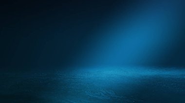 Karanlık dramatik sahne arkaplanı. Kaldırım üzerindeki projektör yansıması. Duman, sis ve sis