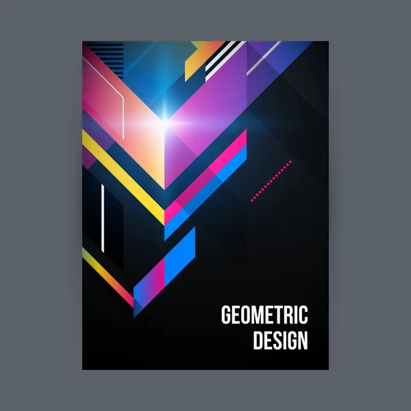 Plantilla de diseño de póster / portada con formas geométricas brillantes sobre fondo negro . — Archivo Imágenes Vectoriales
