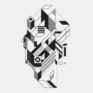 Beyaz arka plan üzerinde izole fütüristik stil soyut geometrik öğe. Posterler ve baskılar için yararlı.