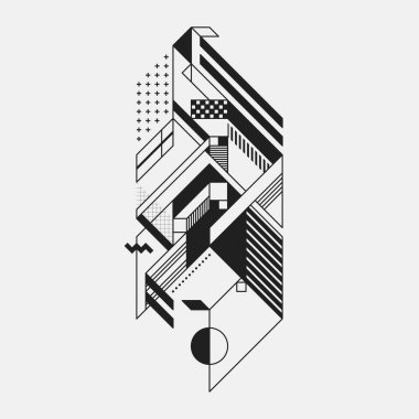 Beyaz arka plan üzerinde izole fütüristik stil soyut geometrik öğe. Posterler ve baskılar için yararlı.