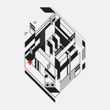 Beyaz arka plan üzerinde izole fütüristik stil soyut geometrik öğe. Posterler ve baskılar için yararlı.