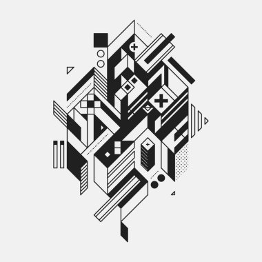 Beyaz arka plan üzerinde izole fütüristik stil soyut geometrik öğe. Posterler ve baskılar için yararlı.