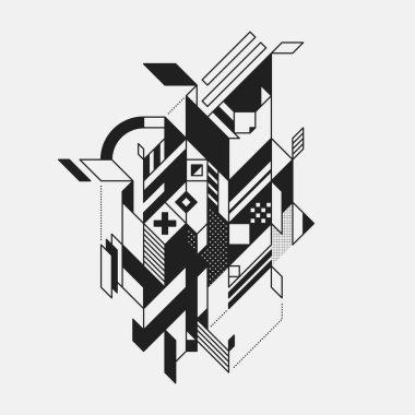 Beyaz arka plan üzerinde izole fütüristik stil soyut geometrik öğe. Posterler ve baskılar için yararlı.