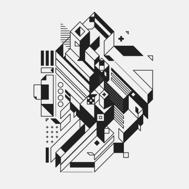 Beyaz arka plan üzerinde izole fütüristik stil soyut geometrik öğe. Posterler ve baskılar için yararlı.