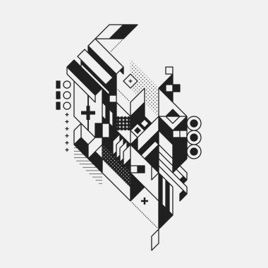 Beyaz arka plan üzerinde izole fütüristik stil soyut geometrik öğe. Posterler ve baskılar için yararlı.