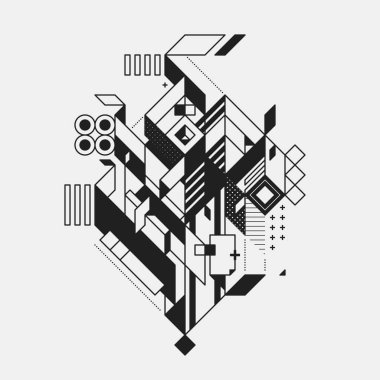 Beyaz arka plan üzerinde izole fütüristik stil soyut geometrik öğe. Posterler ve baskılar için yararlı.