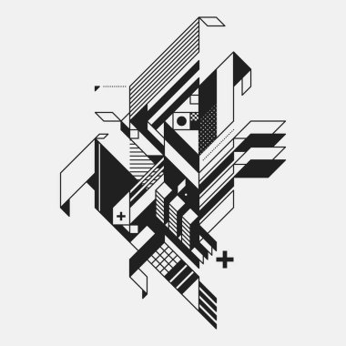 Beyaz arka plan üzerinde izole fütüristik stil soyut geometrik öğe. Posterler ve baskılar için yararlı.