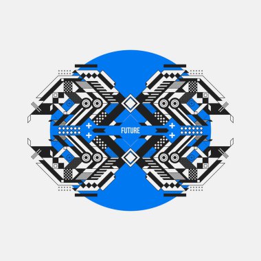 Soyut simetrik tasarım öğesinde mavi daire. Fütüristik tasarımı, baskı ve posterler için yararlı.