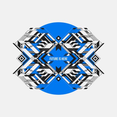 Soyut simetrik tasarım öğesinde mavi daire. Fütüristik tasarımı, baskı ve posterler için yararlı.