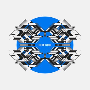 Soyut simetrik tasarım öğesinde mavi daire. Fütüristik tasarımı, baskı ve posterler için yararlı.