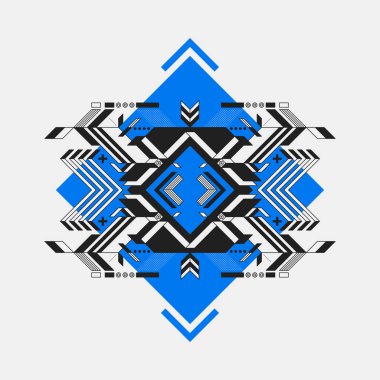 Mavi rhombus soyut simetrik tasarım öğesinde. Fütüristik tasarımı, baskı ve posterler için yararlı.