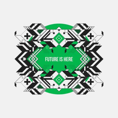 Soyut simetrik tasarım öğesinde yeşil daire. Fütüristik tasarımı, baskı ve posterler için yararlı.