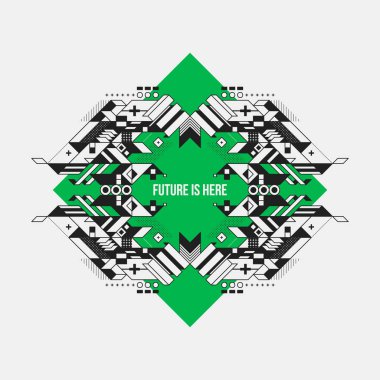 Yeşil rhombus soyut simetrik tasarım öğesinde. Fütüristik tasarımı, baskı ve posterler için yararlı.