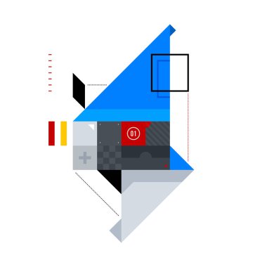 Basit şekiller soyut geometrik bileşimi. Soyut sanat, Süprematizm, Yapısalcılık stili. Beyaz bir arka planda, parmak izi, posterler ve kapakları için uygun tasarım öğesi izole.