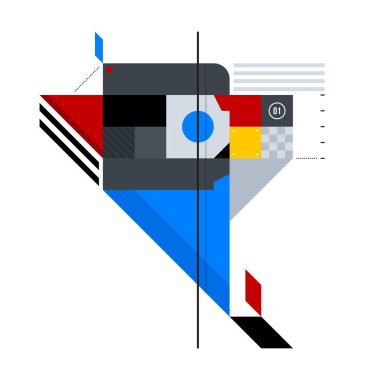 Basit şekiller soyut geometrik bileşimi. Soyut sanat, Süprematizm, Yapısalcılık stili. Beyaz bir arka planda, parmak izi, posterler ve kapakları için uygun tasarım öğesi izole.