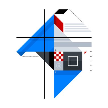 Basit şekiller soyut geometrik bileşimi. Soyut sanat, Süprematizm, Yapısalcılık stili. Beyaz bir arka planda, parmak izi, posterler ve kapakları için uygun tasarım öğesi izole.
