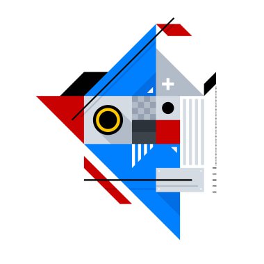 Basit şekiller soyut geometrik bileşimi. Soyut sanat, Süprematizm, Yapısalcılık stili. Beyaz bir arka planda, parmak izi, posterler ve kapakları için uygun tasarım öğesi izole.