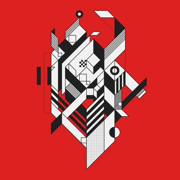 Abstraktní geometrické prvek na červeném pozadí. Styl futurismus a konstruktivismu. Užitečné jako výtisky nebo plakáty. — Stockový vektor