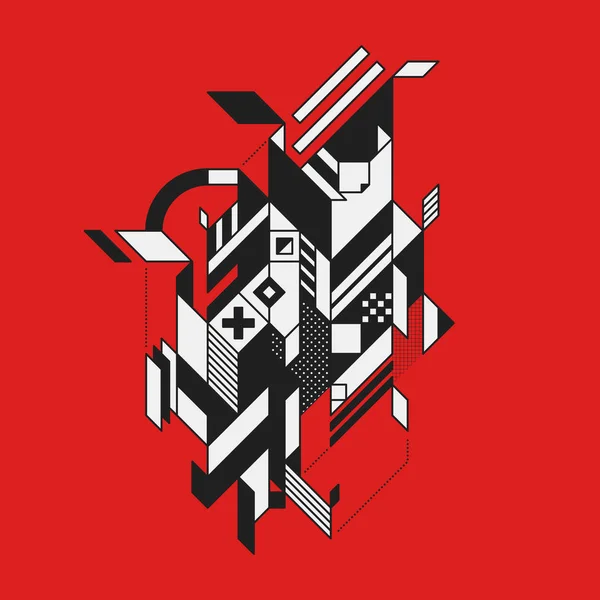 Elemento geométrico abstracto sobre fondo rojo. Estilo de futurismo y constructivismo. Útil como impresiones o carteles . — Vector de stock