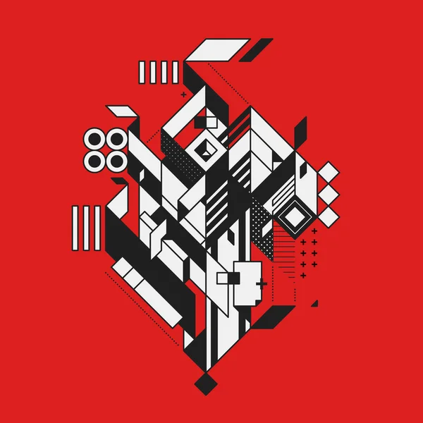 Abstraktes geometrisches Element auf rotem Hintergrund. Stil des Futurismus und Konstruktivismus. nützlich als Drucke oder Poster. — Stockvektor