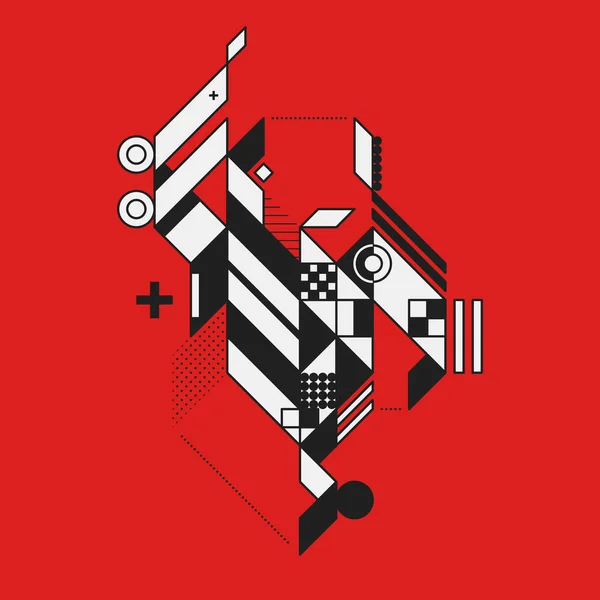 Elemento geométrico abstracto sobre fondo rojo. Estilo de futurismo y constructivismo. Útil como impresiones o carteles . — Archivo Imágenes Vectoriales