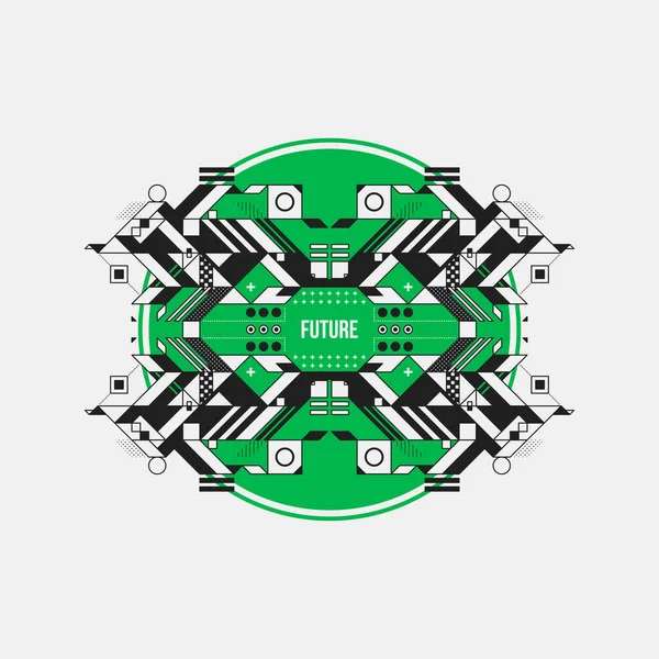 Elemento de desenho simétrico abstrato em círculo verde. Design futurista, útil para estampas e cartazes . — Vetor de Stock