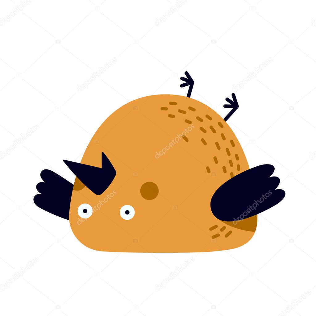 Illustration of tired or frustrated bird lying on a back.