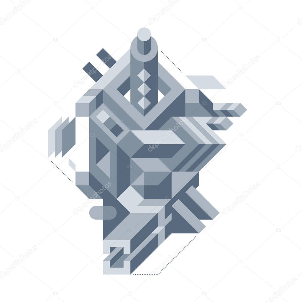 Abstract composition of complicated geometric shapes. Style of modern art and graffiti. The design element is isolated on a white background, suitable for prints, posters and covers.