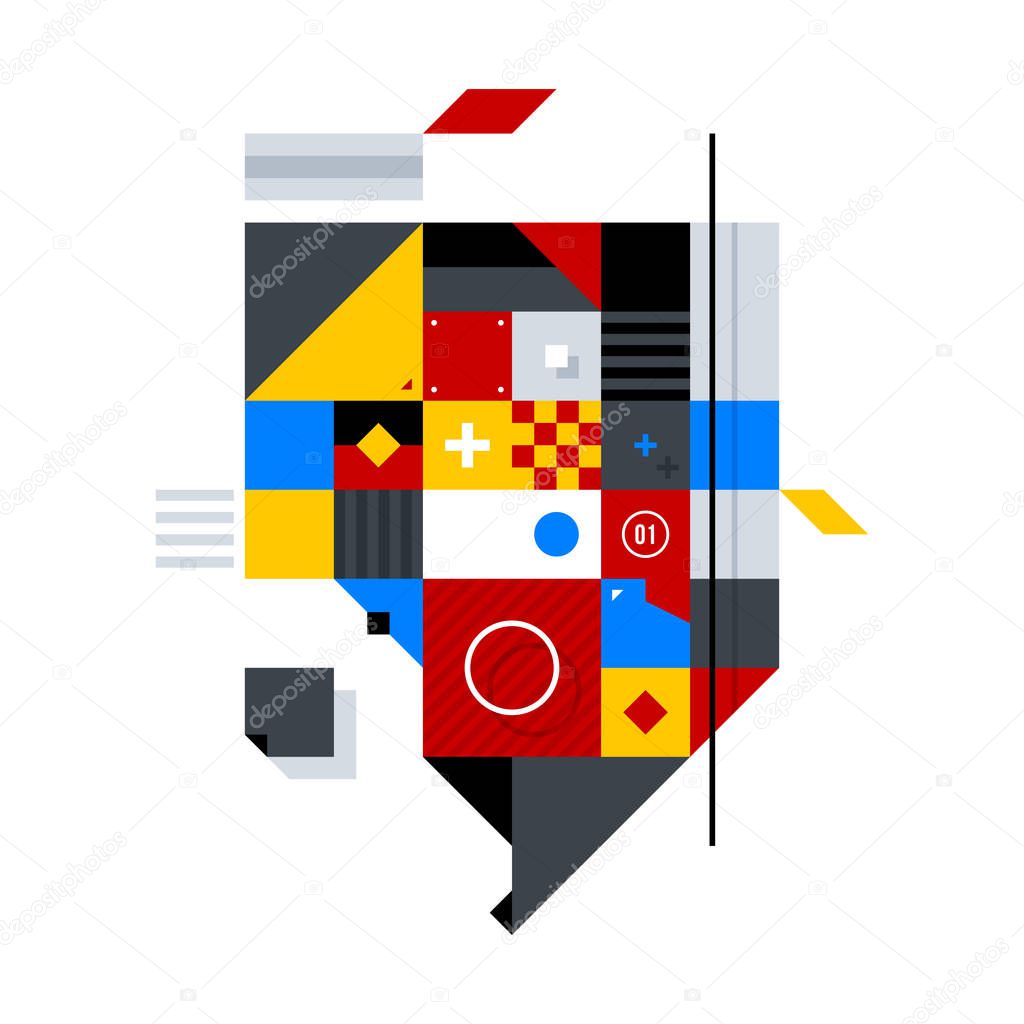 Abstract geometric composition of simple shapes. Style of Abstract art, Suprematism, Constructivism. The design element is isolated on a white background, suitable for prints, posters and covers.