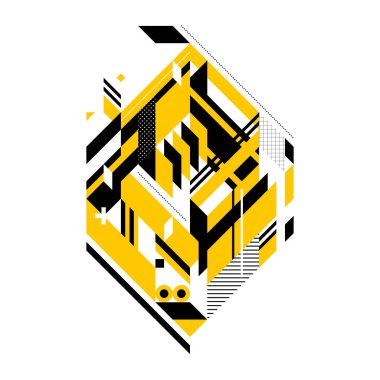 Soyut kompozisyon karmaşık geometrik şekiller. Modern sanat ve grafiti tarzı. Tasarım öğesi beyaz bir arka plan üzerinde izole, ana değiştirmek veya arka plan rengi çok basittir.