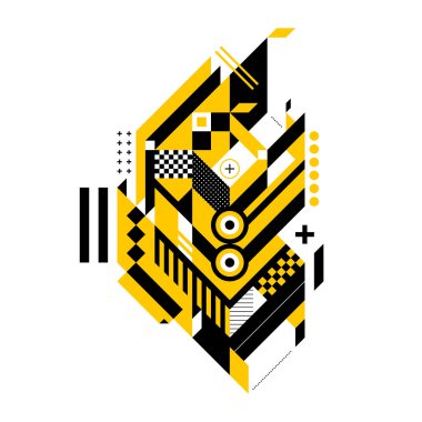 Soyut kompozisyon karmaşık geometrik şekiller. Modern sanat ve grafiti tarzı. Tasarım öğesi beyaz bir arka plan üzerinde izole, ana değiştirmek veya arka plan rengi çok basittir.
