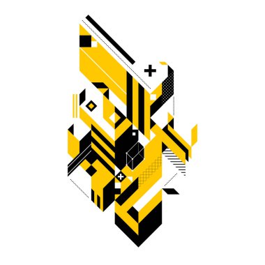 Soyut kompozisyon karmaşık geometrik şekiller. Modern sanat ve grafiti tarzı. Tasarım öğesi beyaz bir arka plan üzerinde izole, ana değiştirmek veya arka plan rengi çok basittir.