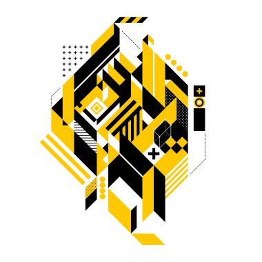 Soyut kompozisyon karmaşık geometrik şekiller. Modern sanat ve grafiti tarzı. Tasarım öğesi beyaz bir arka plan üzerinde izole, ana değiştirmek veya arka plan rengi çok basittir.