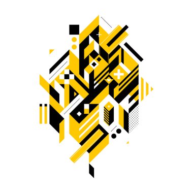 Soyut kompozisyon karmaşık geometrik şekiller. Modern sanat ve grafiti tarzı. Tasarım öğesi beyaz bir arka plan üzerinde izole, ana değiştirmek veya arka plan rengi çok basittir.