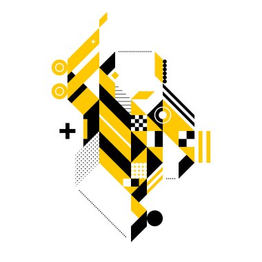 Soyut kompozisyon karmaşık geometrik şekiller. Modern sanat ve grafiti tarzı. Tasarım öğesi beyaz bir arka plan üzerinde izole, ana değiştirmek veya arka plan rengi çok basittir.