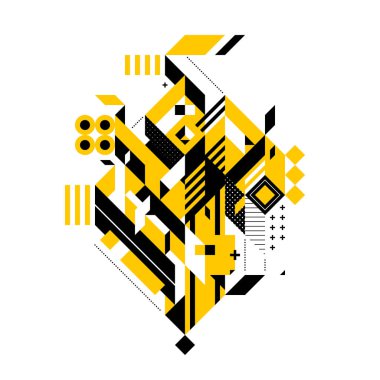 Soyut kompozisyon karmaşık geometrik şekiller. Modern sanat ve grafiti tarzı. Tasarım öğesi beyaz bir arka plan üzerinde izole, ana değiştirmek veya arka plan rengi çok basittir.