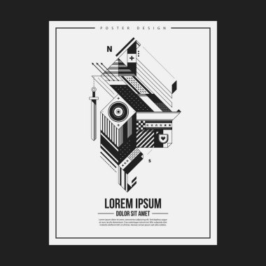 Monochrome poster design template with abstract geometric creature. Useful for advertising. clipart