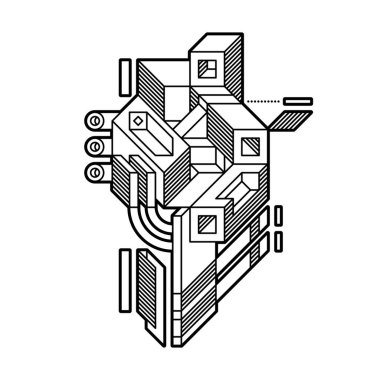 Karmaşık geometrik şekiller ile soyut geometrik kompozisyon. Modern sanat ve grafiti tarzı. Beyaz bir arka planda, parmak izi, posterler ve kapakları için uygun tasarım öğesi izole.