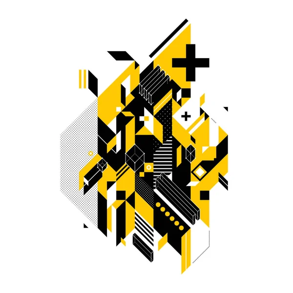 Abstracte compositie van complexe geometrische vormen. Stijl van moderne kunst en graffiti. Het ontwerpelement is geïsoleerd op een witte achtergrond, het is zeer eenvoudig te wijzigen belangrijkste of achtergrondkleur. — Stockvector