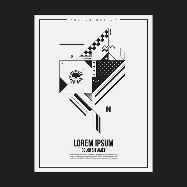 Monochrome poster design template with abstract geometric creature