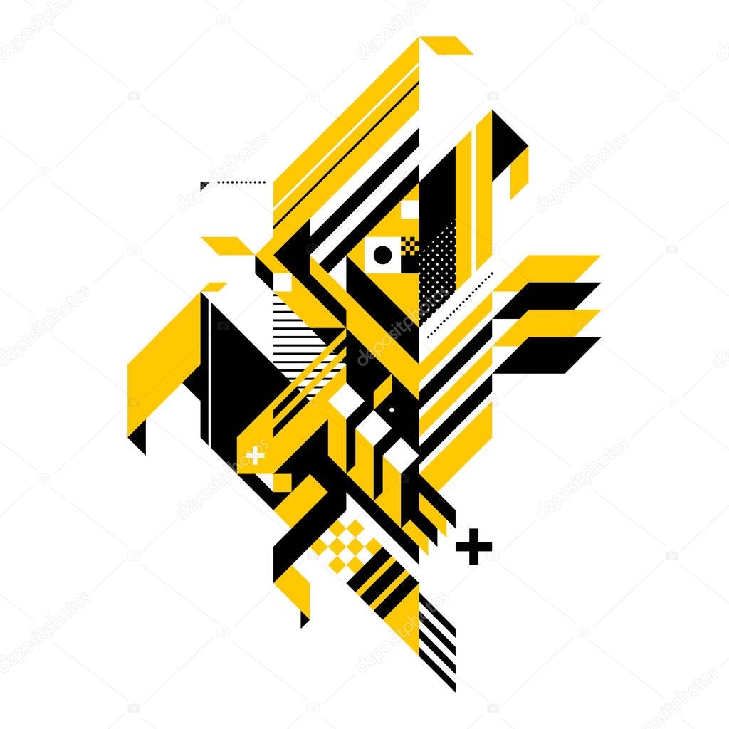 Abstract composition of complex geometric shapes. Style of modern art and graffiti. The design element is isolated on a white background, it's very simple to change main or background color.