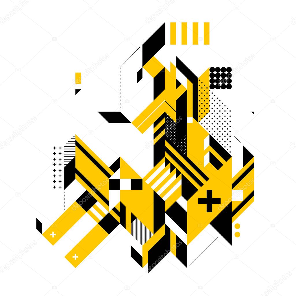 Abstract composition of complex geometric shapes. Style of modern art and graffiti. The design element is isolated on a white background, it's very simple to change main or background color.