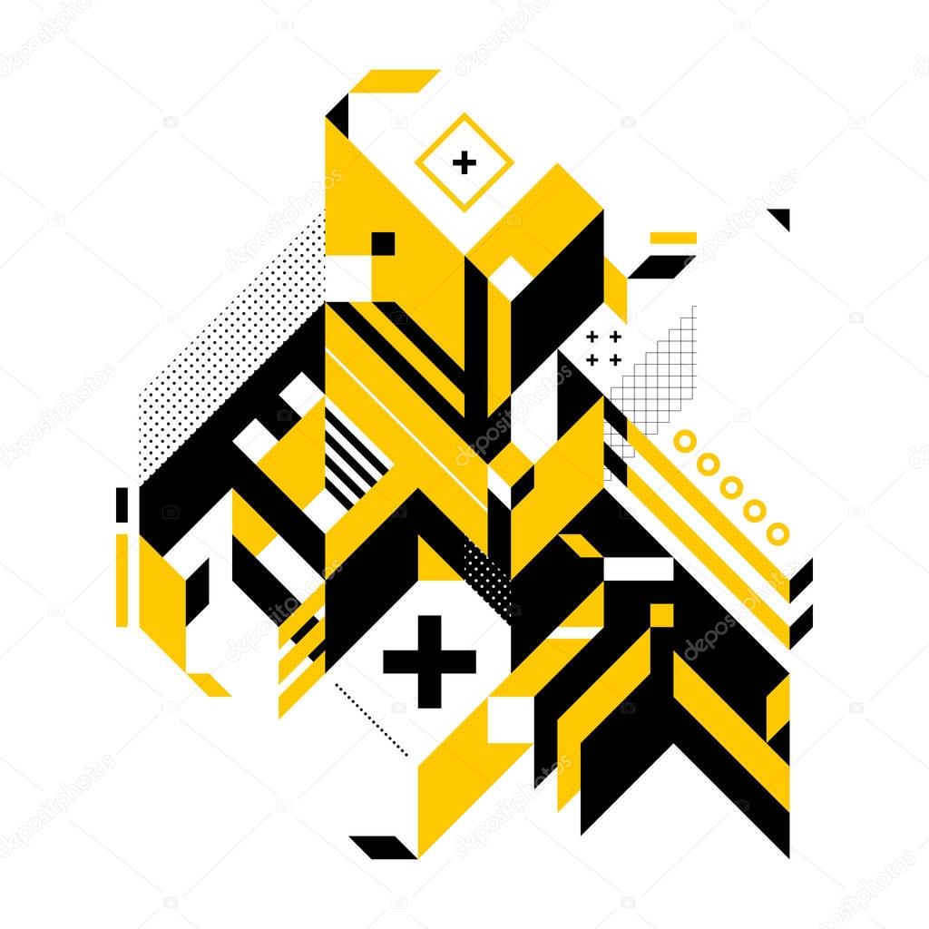 Abstract composition of complex geometric shapes. Style of modern art and graffiti. The design element is isolated on a white background, it's very simple to change main or background color.