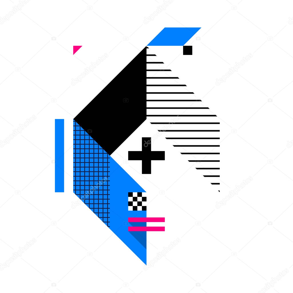 Abstract geometric composition. Style of Abstract art, Suprematism, modern street art and graffiti. The design element is isolated on a white background, suitable for prints and posters.