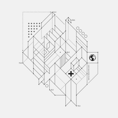 Soyut tasarım öğesi beyaz arka plan üzerinde taslak tarzında. Techno baskılar ve posterler için yararlı.