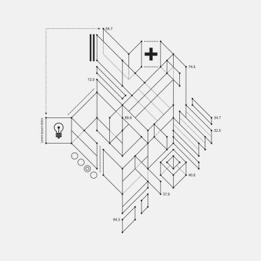 Soyut tasarım öğesi beyaz arka plan üzerinde taslak tarzında. Techno baskılar ve posterler için yararlı.