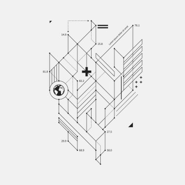 Soyut tasarım öğesi beyaz arka plan üzerinde taslak tarzında. Techno baskılar ve posterler için yararlı.